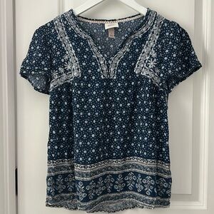 Knox Rose Blue Floral Printed Top Size S